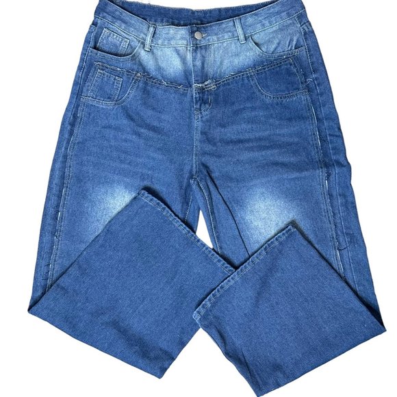 Womens Retro Jeans Size 2XL Blue High Rise Straight Leg Washed Denim Stretch - Picture 4 of 14